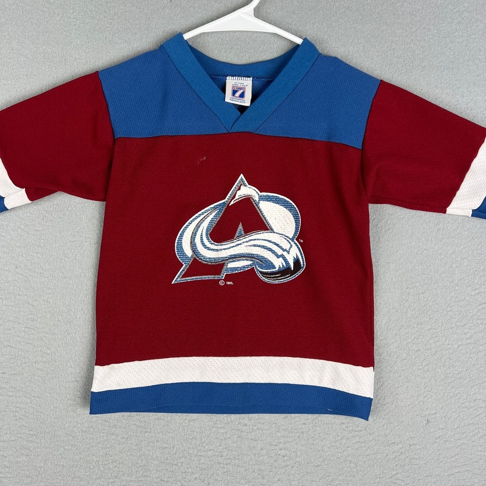 VTG Colorado Avalanche Jersey Kids Size Medium 5/6 Patrick Roy  1990s Logo 7 NHL